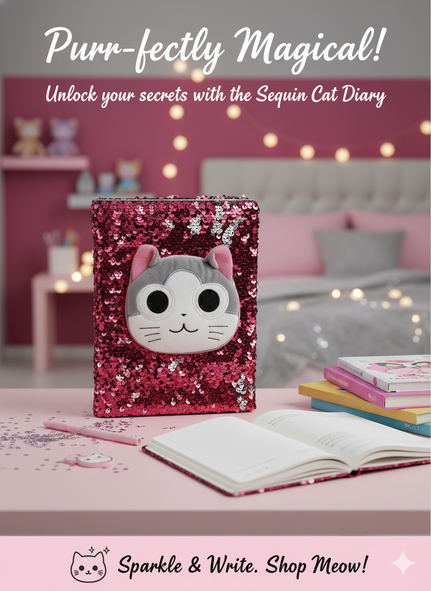 Cute 3D diary with kitty storage pouch