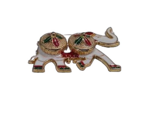 Decorative Enamel Elephant roli/kumkumchawal /sindoor box Set, Gold-Tone, White and Red, 3-Piece