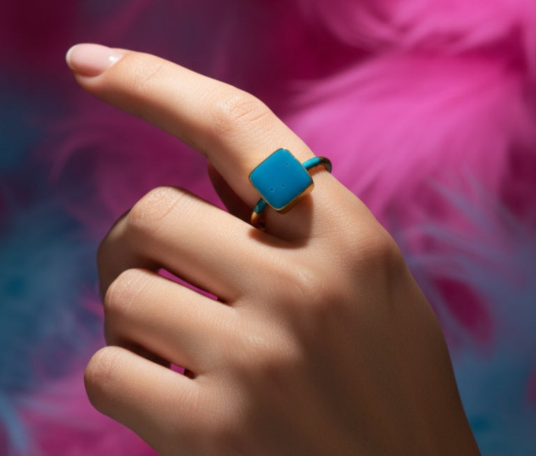 Unique resin blue and gold ring