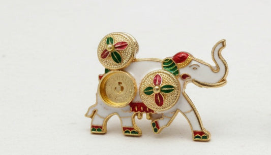 Decorative Enamel Elephant roli/kumkumchawal /sindoor box Set, Gold-Tone, White and Red, 3-Piece