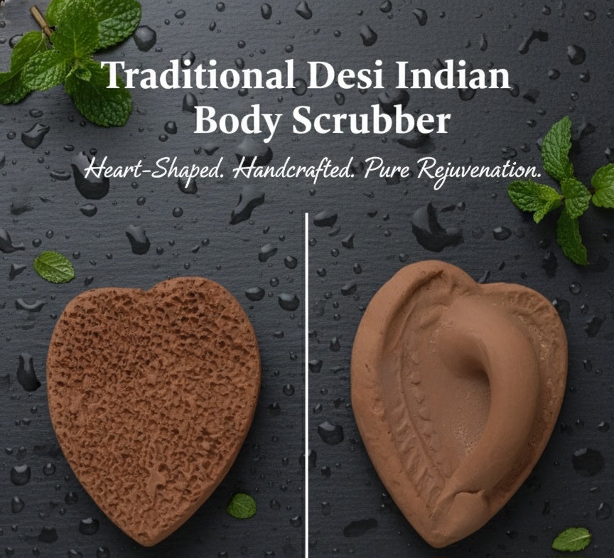 Heart shape Traditional Indian clay scrubber with handle