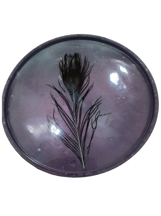 Decorative round raising tray with peacock feather  design background