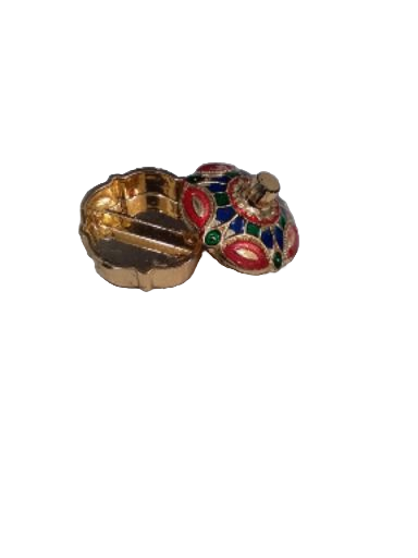 Decoration flower  design kumkum/roli/sindoor small box ,gold tone